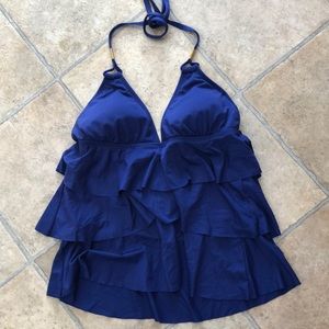 NWOT Royal blue tiered halter swimsuit top